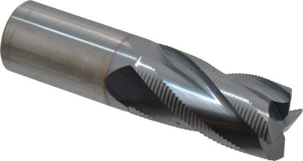 Accupro - 1" Diam, Fine Pitch, 2" LOC, 4 Flute Solid Carbide Roughing Square End Mill - TiCN Finish, 4" OAL, 1" Shank Diam, Single End, 30° Helix - USA Tool & Supply