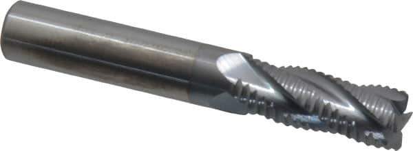 Accupro - 3/8" Diam, Fine Pitch, 1" LOC, 4 Flute Solid Carbide Roughing Square End Mill - TiCN Finish, 2-1/2" OAL, 3/8" Shank Diam, Single End, 30° Helix - USA Tool & Supply