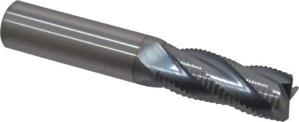 Accupro - 1/2" Diam, Fine Pitch, 1-1/4" LOC, 4 Flute Solid Carbide Roughing Square End Mill - TiCN Finish, 3" OAL, 1/2" Shank Diam, Single End, 30° Helix - USA Tool & Supply