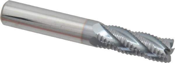 Accupro - 3/8" Diam, Fine Pitch, 1" LOC, 5 Flute Solid Carbide Roughing Square End Mill - TiCN Finish, 2-1/2" OAL, 3/8" Shank Diam, Single End, 30° Helix - USA Tool & Supply