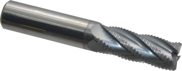 Accupro - 1/2" Diam, Fine Pitch, 1-1/4" LOC, 5 Flute Solid Carbide Roughing Square End Mill - TiCN Finish, 3" OAL, 1/2" Shank Diam, Single End, 30° Helix - USA Tool & Supply