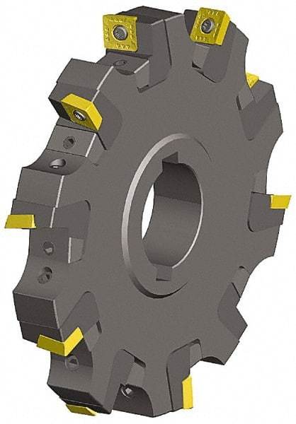Kennametal - Arbor Hole Connection, 0.359" Cutting Width, 1.038" Depth of Cut, 4" Cutter Diam, 1-1/4" Hole Diam, 10 Tooth Indexable Slotting Cutter - KSSM Toolholder, SPCT, SPET, SPPT Insert, Left Hand Cutting Direction - USA Tool & Supply