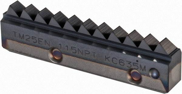 Kennametal - 11.5 TPI, Internal/External Thread, NPT Standard, TM25 KC635M Grade Thread Mill Insert - Carbide, TiAlN Coating - USA Tool & Supply
