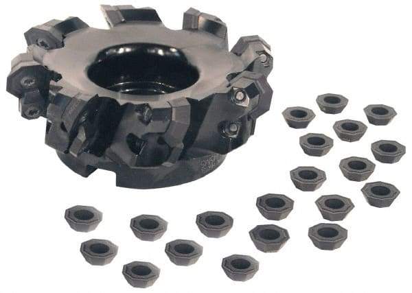Kennametal - 4" Cut Diam, 1-1/4" Arbor Hole, 5mm Max Depth of Cut, 43° Indexable Chamfer & Angle Face Mill - 5 Inserts, OF.T 07L6... Insert, Right Hand Cut, 5 Flutes, Through Coolant, Series KSOM - USA Tool & Supply
