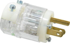 Leviton - 125 VAC, 15 Amp, 5-15P NEMA, Straight, Self Grounding, Hospital Grade Plug - 2 Pole, 3 Wire, 1 Phase, Nylon, Clear - USA Tool & Supply