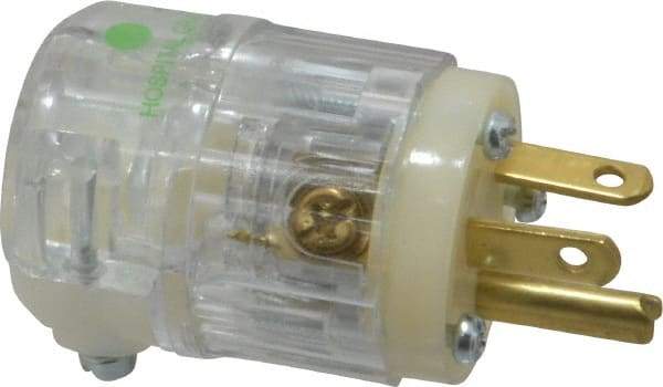 Leviton - 125 VAC, 20 Amp, 5-20P NEMA, Straight, Self Grounding, Hospital Grade Plug - 2 Pole, 3 Wire, 1 Phase, Nylon, Clear - USA Tool & Supply