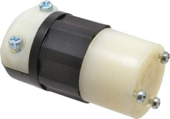 Leviton - 125 VAC, 15 Amp, L5-15R Configuration, Industrial Grade, Self Grounding Connector - 1 Phase, 2 Poles, 0.24 to 0.7 Inch Cord Diameter - USA Tool & Supply