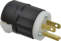 Leviton - 125 VAC, 15 Amp, 5-15P NEMA, Straight, Self Grounding, Industrial Grade Plug - 2 Pole, 3 Wire, 1 Phase, Nylon, Black, White - USA Tool & Supply
