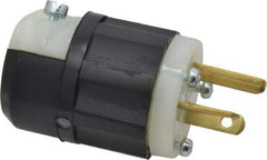 Leviton - 125 VAC, 20 Amp, 5-20P NEMA, Straight, Self Grounding, Industrial Grade Plug - 2 Pole, 3 Wire, 1 Phase, Nylon, Black, White - USA Tool & Supply