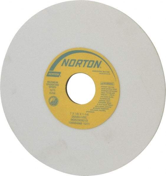 Norton - 7" Diam x 1-1/4" Hole x 1/8" Thick, I Hardness, 80 Grit Surface Grinding Wheel - Aluminum Oxide, Type 1, Medium Grade, 3,275 Max RPM, Vitrified Bond, No Recess - USA Tool & Supply