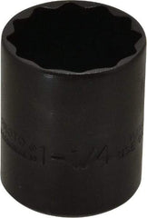 Proto - 1-1/4", 1/2" Drive, Standard Hand Socket - 12 Points, 1-21/32" OAL, Alloy Steel, Black Finish - USA Tool & Supply