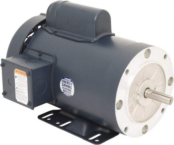 Leeson - 2 Max hp, 3,600 Max RPM, Electric AC DC Motor - 115/230 V Input, Single Phase, 56HC Frame, C-Face with Base Mount, TEFC Enclosure - USA Tool & Supply