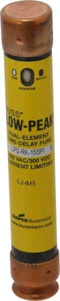 Cooper Bussmann - 300 VDC, 600 VAC, 15 Amp, Time Delay General Purpose Fuse - Fuse Holder Mount, 127mm OAL, 100 at DC, 300 at AC (RMS) kA Rating, 13/16" Diam - USA Tool & Supply