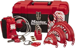 Master Lock - 12 Piece Valve Lockout Kit - 1-1/2 Inch Vertical Shackle Clearance, 1/4 Inch Shackle Diameter, Keyed Alike Comes in Tool Box - USA Tool & Supply