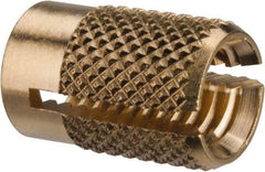 E-Z LOK - M6x1.00 Metric Coarse Brass Flush Press Fit Threaded Insert for Plastic - 1/2" OAL, 0.326" Insert Diam, 5/16" Hole Diam, 5/16" Drill - USA Tool & Supply