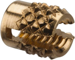 E-Z LOK - #2-56 UNC Brass Flush Press Fit Threaded Insert for Plastic - 5/32" OAL, 0.135" Insert Diam, 1/8" Hole Diam, 1/8" Drill - USA Tool & Supply