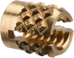 E-Z LOK - #4-40 UNC Brass Flush Press Fit Threaded Insert for Plastic - 3/16" OAL, 0.166" Insert Diam, 5/32" Hole Diam, 5/32" Drill - USA Tool & Supply