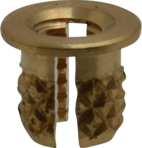 E-Z LOK - #4-40 UNC Brass Flanged Press Fit Threaded Insert for Plastic - 3/16" OAL, 0.166" Insert Diam, 5/32" Hole Diam, 5/32" Drill - USA Tool & Supply