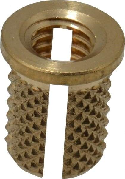 E-Z LOK - #10-32 UNF Brass Flanged Press Fit Threaded Insert for Plastic - 3/8" OAL, 0.262" Insert Diam, 1/4" Hole Diam, 1/4" Drill - USA Tool & Supply