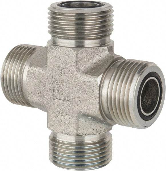 Parker - 3/4" OD, Steel Union Cross - 6,000 Max Working psi, 1-3/16" Hex, O-ring Face Seal Ends - USA Tool & Supply