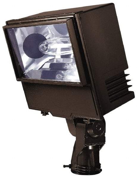 Cooper Lighting - 1 Head, 120/208/240/277 Volt, 250 Watt, Pulse Start Metal Halide Floodlight Fixture - Slipfitter Mounted, 15" Long x 7" Wide x 19" High, Aluminum Housing - USA Tool & Supply