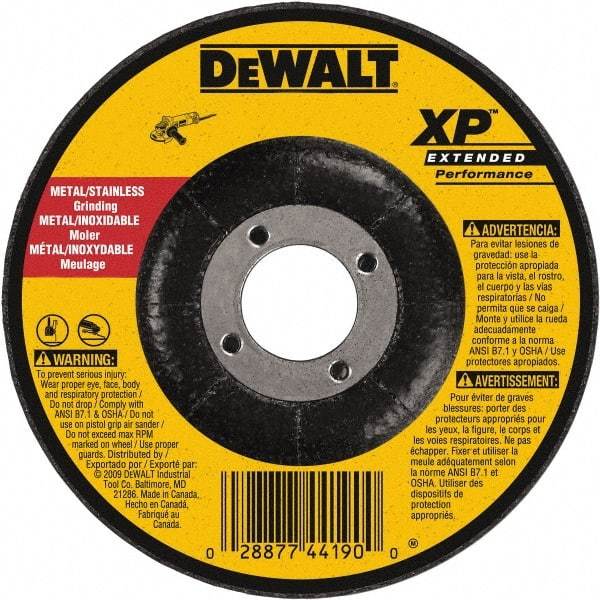 DeWALT - 24 Grit, 5" Wheel Diam, 1/4" Wheel Thickness, 7/8" Arbor Hole, Type 27 Depressed Center Wheel - Zirconia Alumina, Resinoid Bond, 12,200 Max RPM, Compatible with Angle Grinder - USA Tool & Supply