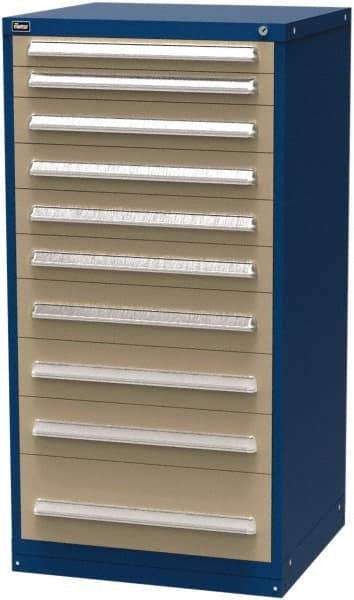 Vidmar - 10 Drawer, Modular Storage Cabinet - Steel, 30" Wide x 27-3/4" Deep x 59" High, Blue & Beige - USA Tool & Supply