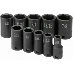 SK - 3/8" Drive Semi-Deep Impact Socket Set - 5/16 to 7/8", Inch Measurement Standard - USA Tool & Supply
