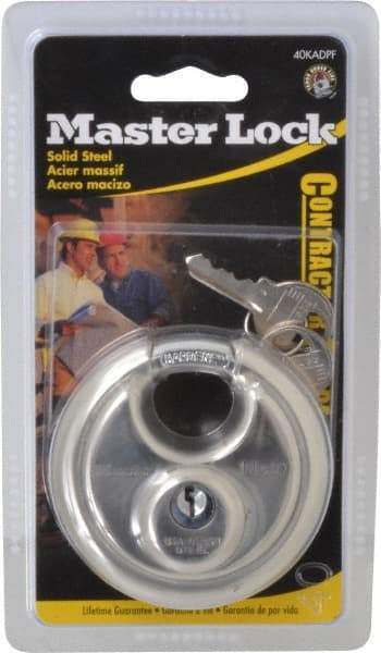 Master Lock - 3/4" Shackle Clearance, Keyed Alike Shielded Shackle Disk Lock Padlock - 3/8" Shackle Diam, Stainless Steel - USA Tool & Supply