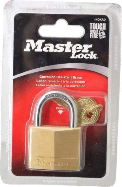 Master Lock - 7/8" Shackle Clearance, Keyed Alike Solid Brasss Padlock - 1/4" Shackle Diam, Solid Brass - USA Tool & Supply