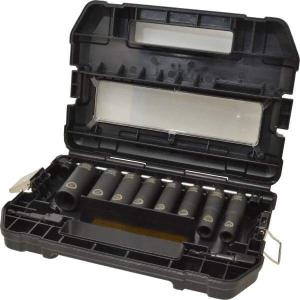 DeWALT - 10 Piece 1/2" Drive Thin Wall Deep Impact Socket Set - 6 Points, 7/16 to 7/8", Inch Measurement Standard - USA Tool & Supply