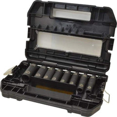 DeWALT - 10 Piece 1/2" Drive Thin Wall Deep Impact Socket Set - 6 Points, 7/16 to 7/8", Inch Measurement Standard - USA Tool & Supply