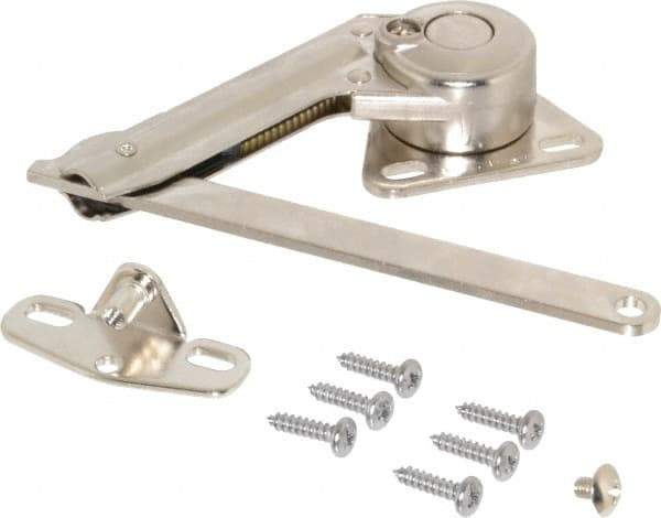 Sugatsune - 8-1/2" OAL x 7/8" Wide, 60 Lb/Inch Capacity, Adjustable Soft Down Stay - Left Side, 5mm Mounting Hole Diam, 90° Max Opening, Nickel Plated Steel & Zinc Alloy - USA Tool & Supply
