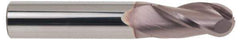 SGS - 25/64" Diam, 1" LOC, 3 Flute Solid Carbide Ball End Mill - TiCN Finish, Single End, 2-3/4" OAL, 7/16" Shank Diam, Spiral Flute - USA Tool & Supply