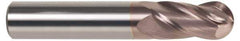 SGS - 13/32" Diam, 1" LOC, 4 Flute Solid Carbide Ball End Mill - TiCN Finish, Single End, 2-3/4" OAL, 7/16" Shank Diam, Spiral Flute - USA Tool & Supply