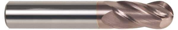 SGS - 5/8" Diam, 1-1/4" LOC, 4 Flute Solid Carbide Ball End Mill - TiCN Finish, Single End, 3-1/2" OAL, 5/8" Shank Diam, Spiral Flute - USA Tool & Supply