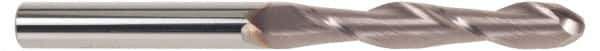 SGS - 3/8" Diam, 1-3/4" LOC, 2 Flute Solid Carbide Ball End Mill - TiCN Finish, Single End, 4" OAL, 3/8" Shank Diam, Spiral Flute - USA Tool & Supply