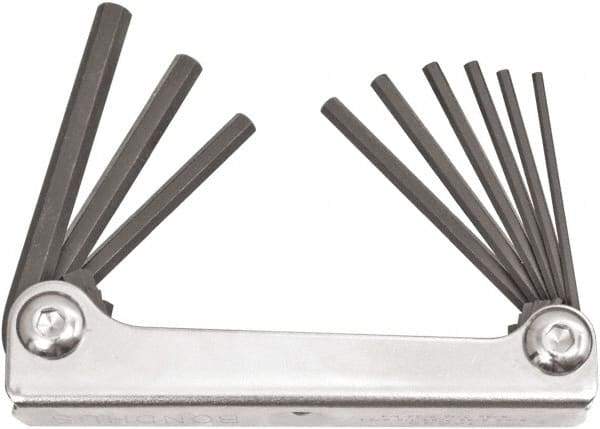 Bondhus - 9 Piece Fold-Up Hex Key Set - Hex Range 5/64 to 1/4", 6.63" OAL, Protanium High Torque Steel - USA Tool & Supply