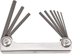 Bondhus - 9 Piece Fold-Up Ball End Hex Key Set - Hex Range 0.05 to 3/16", 4" OAL, Protanium High Torque Steel - USA Tool & Supply