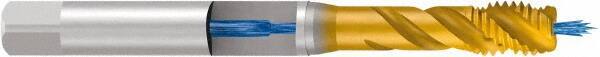 Emuge - M10x1.50 Metric 3 Flute 6H Bottoming Spiral Flute Tap - Cobalt, TiN Finish, 100mm OAL, Right Hand Flute, Right Hand Thread, Series Enorm - USA Tool & Supply