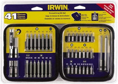 Irwin - 41 Piece, 1/4" Drive Screwdriver Bit Set - #1 to #3 Phillips, 0.05 to 1/4" Hex, 1.27 to 10mm Hex, #1 to #3 Square Recess - USA Tool & Supply