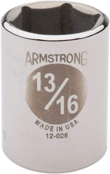 Armstrong - 13/16", 1/2" Drive, Standard Hand Socket - 6 Points, 1-29/64" OAL - USA Tool & Supply