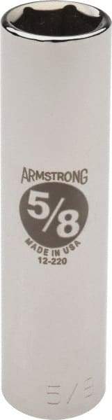 Armstrong - 5/8", 1/2" Drive, Deep Hand Socket - 6 Points, 3-13/64" OAL, Chrome Finish - USA Tool & Supply