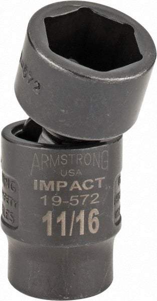 Armstrong - 3/8" Drive 11/16" Standard Universal Impact Socket - 6 Points, 2-11/32" OAL - USA Tool & Supply