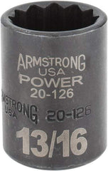 Armstrong - 13/16", 1/2" Drive, Standard Hand Socket - 12 Points, 1-29/64" OAL, Black Finish - USA Tool & Supply