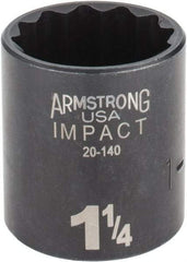 Armstrong - 1-1/4", 1/2" Drive, Standard Hand Socket - 12 Points, 1-45/64" OAL, Black Finish - USA Tool & Supply