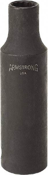 Armstrong - 9/16", 1/2" Drive, Deep Hand Socket - 12 Points, 3-13/64" OAL, Black Finish - USA Tool & Supply