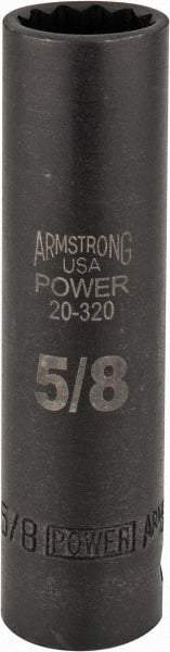 Armstrong - 5/8", 1/2" Drive, Deep Hand Socket - 12 Points, 3-13/64" OAL, Black Finish - USA Tool & Supply