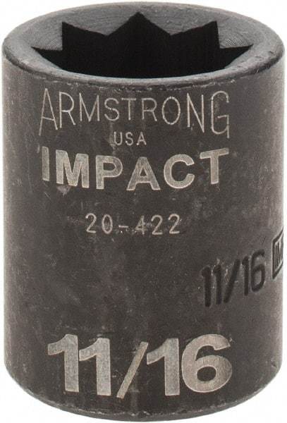 Armstrong - 1/2" Drive 11/16" Standard Impact Socket - 1-1/2" OAL - USA Tool & Supply