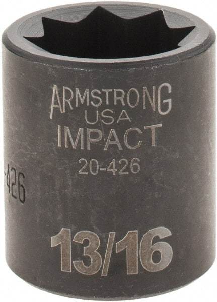 Armstrong - 1/2" Drive 13/16" Standard Impact Socket - 1-1/2" OAL - USA Tool & Supply